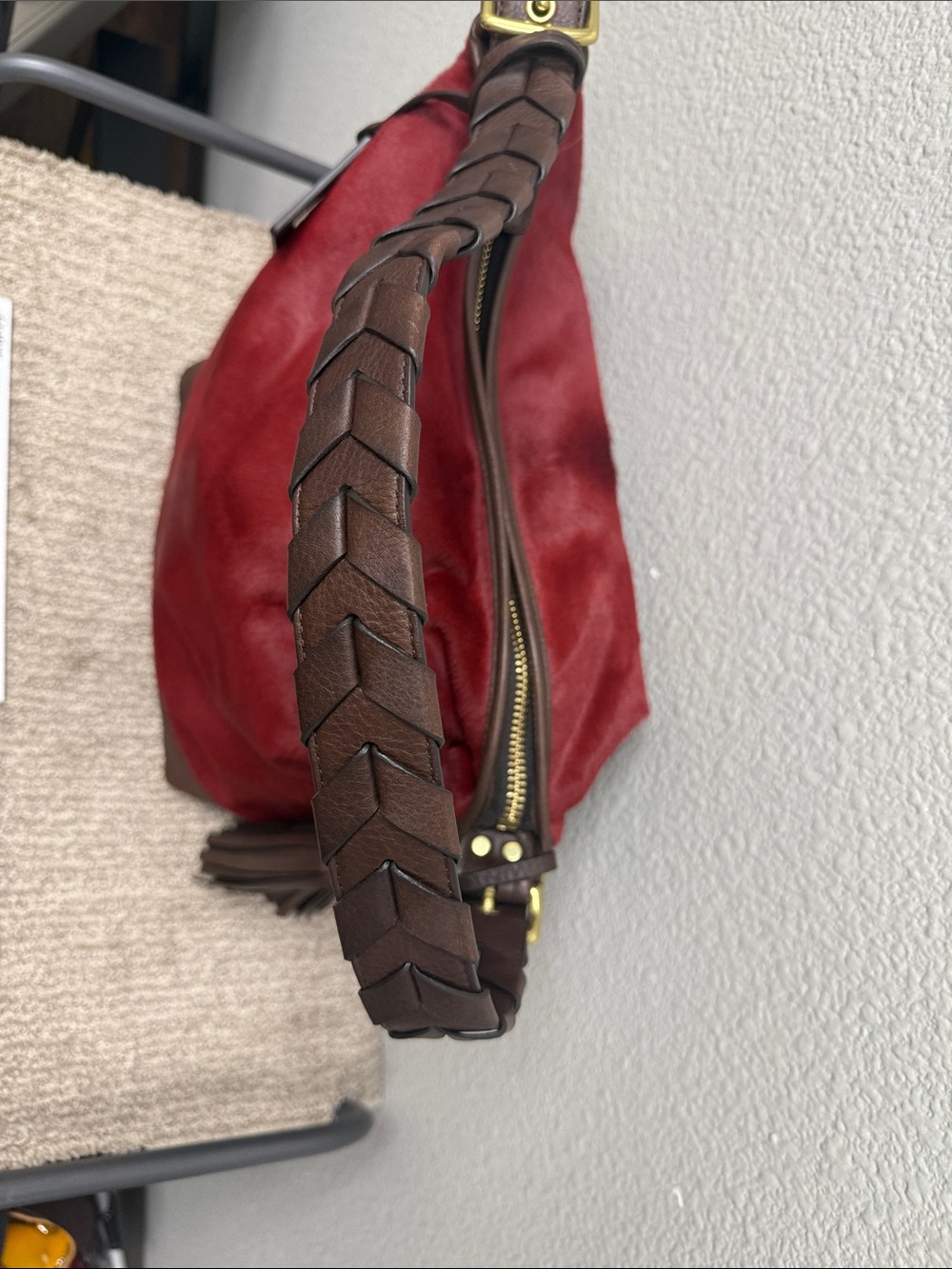 Coach Legacy Calf Hair Red Leather Hobo Bag with Brown Trim-NWOT - Picture 2 of 14